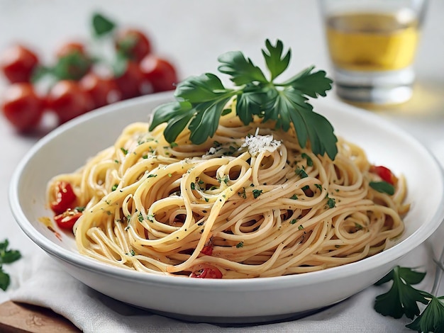 Photo a bowl of pasta with parsley on top of it