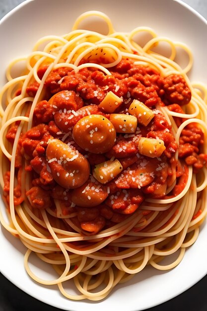 Photo a bowl of pasta with shrimp and pasta on top