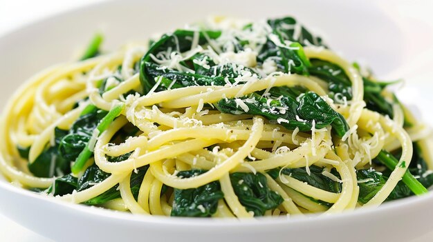 a bowl of pasta with spinach and spinach