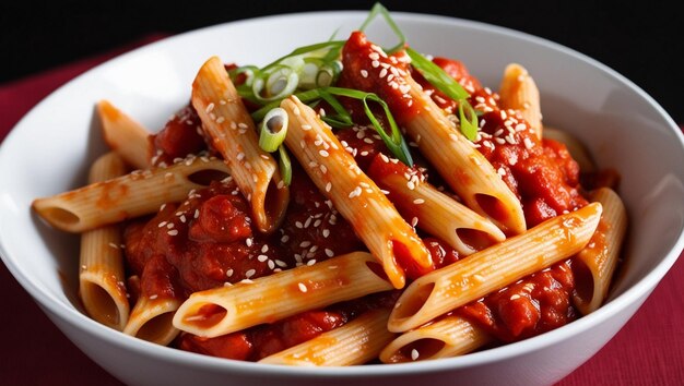 Photo a bowl of pasta with a tomato sauce and a tomato sauce