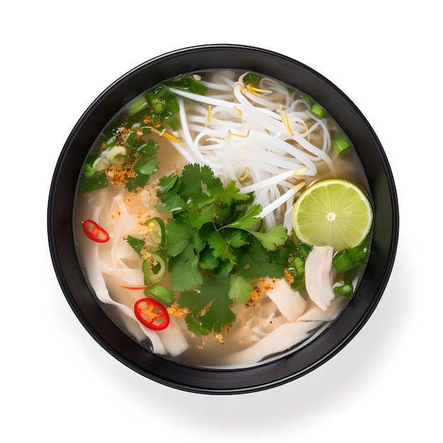 A bowl of pho with white background