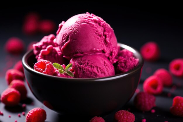 A bowl of pink ice cream