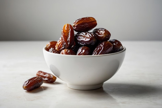 Bowl of Plump Dates on a Simple Background