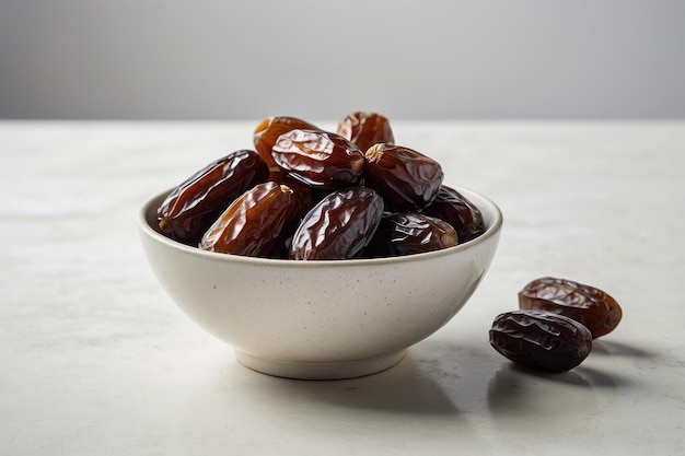 Bowl of Plump Dates on a Simple Background