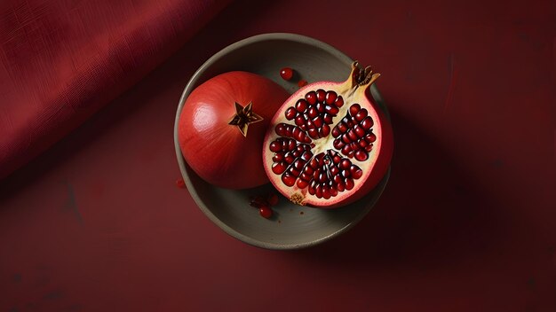 Photo a bowl of pomegranates and a red background