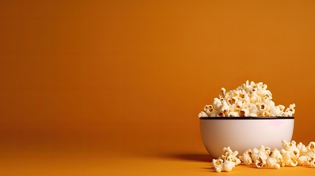 A bowl of popcorn Web banner with copy space Generative AI