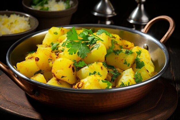 a bowl of potato salad with parsley on top