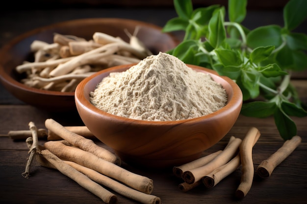 a bowl of powder and sticks