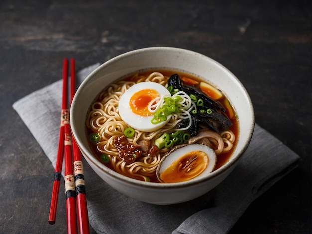 Photo a bowl of ramen with a bowl of noodles and chopsticks