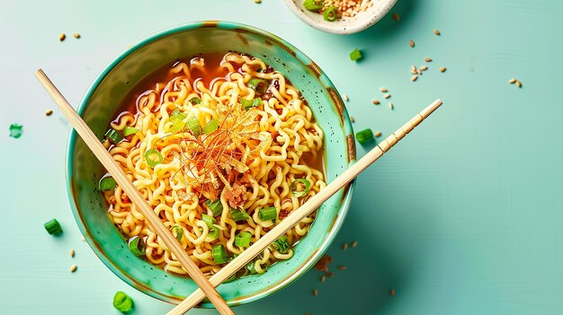 Bowl of Ramen with Chopsticks on Flat Surface