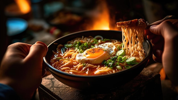 A bowl of ramen with a fried egg on top