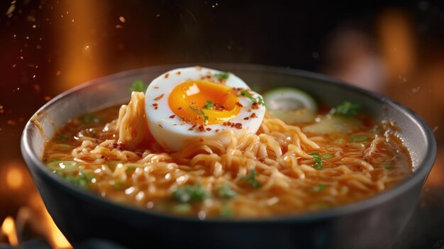 A bowl of ramen with a hard boiled egg on top.