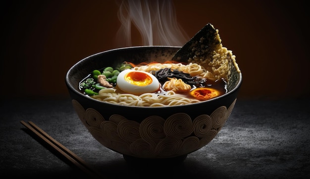 A bowl of ramen with a hard boiled egg on top