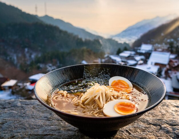 Photo a bowl of ramen with hot broth