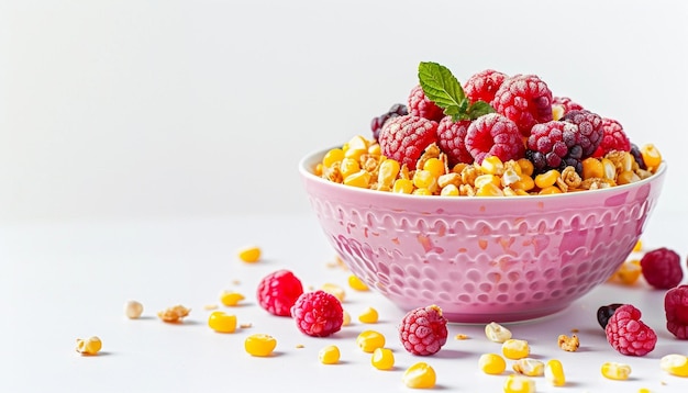 a bowl of raspberries and raspberries with a spoon