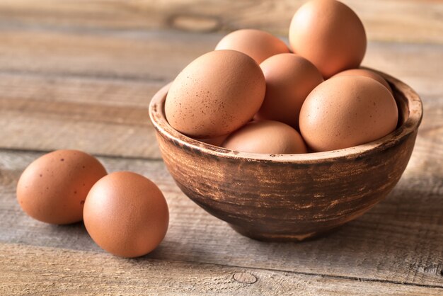 Bowl of raw chicken eggs