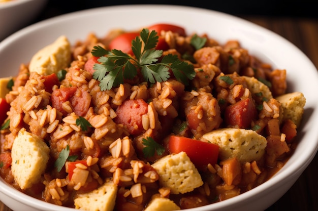 A bowl of red rice with tomatoes and rice