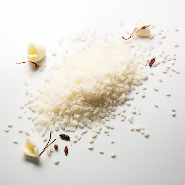 Photo a bowl of rice on a white surface