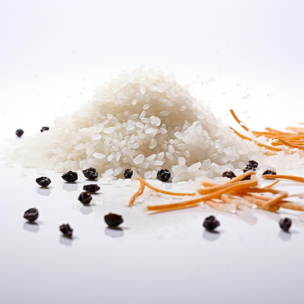 Photo a bowl of rice on a white surface