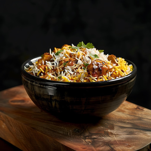 a bowl of rice with a black background with a black background