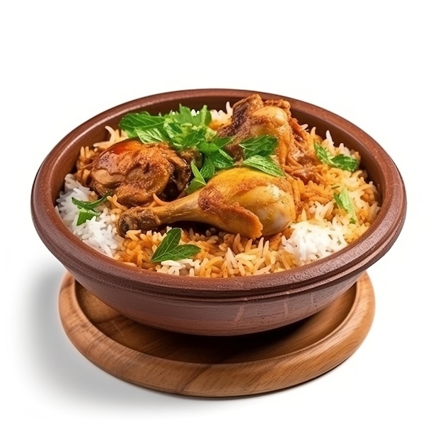 A bowl of rice with chicken and rice on a plate.