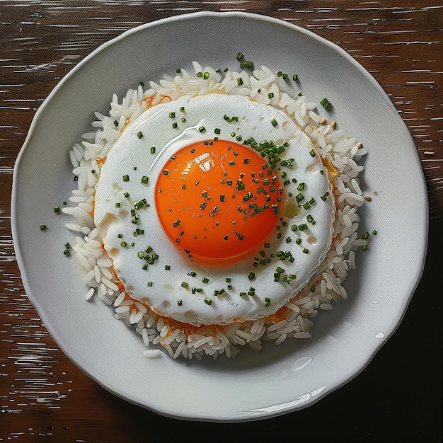 a bowl of rice with an egg on top of it