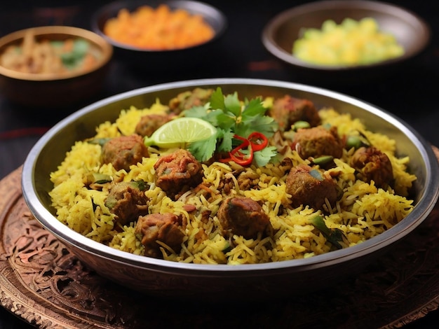 a bowl of rice with meat and vegetables and rice