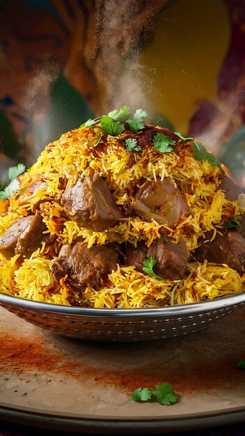 a bowl of rice with rice and meat on it