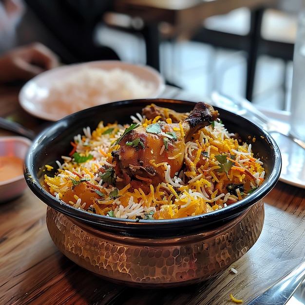 a bowl of rice with rice and rice on a table