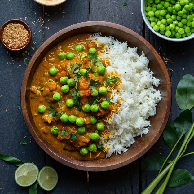 Photo a bowl of rice with rice and vegetables on it