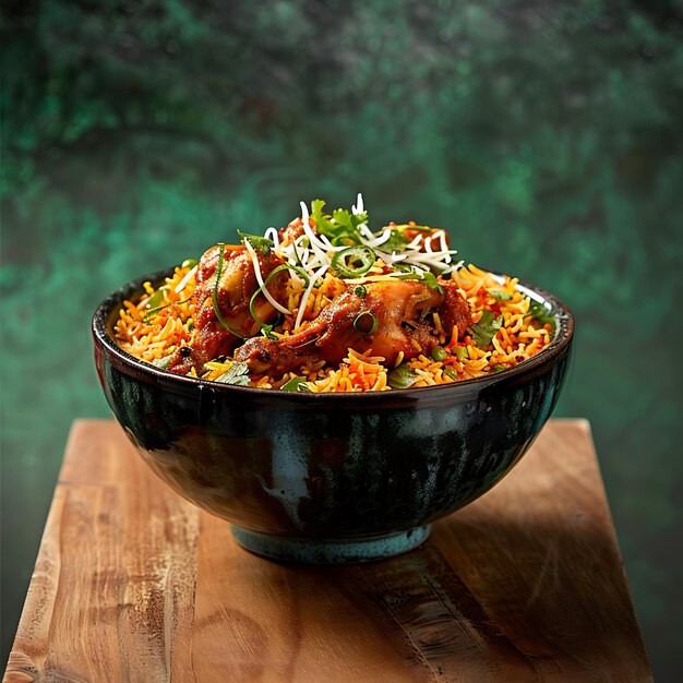 Photo a bowl of rice with rice and vegetables on a wooden table