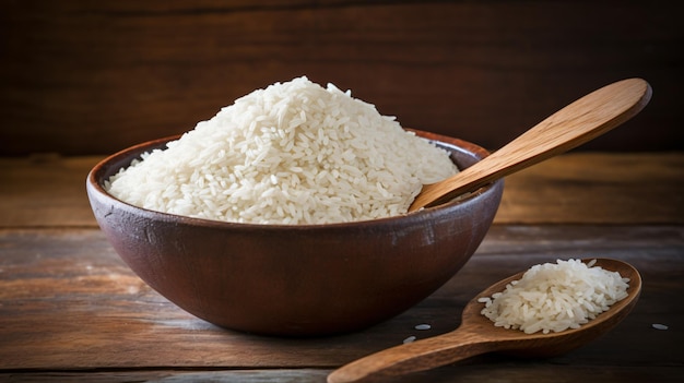 a bowl of rice with a spoon and spoon