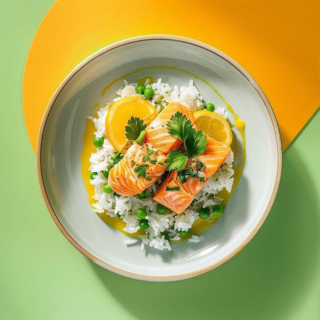 Photo a bowl of rice with a yellow container with a lemon wedge on top