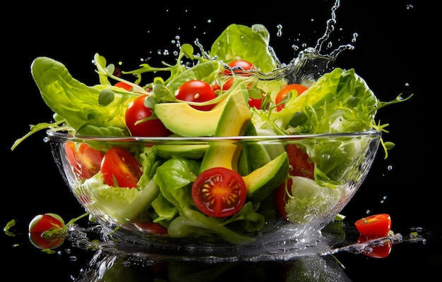 a bowl of salad with a bunch of tomatoes and avocado