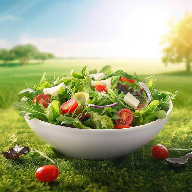 A bowl of salad with a green leafy vegetable in it.