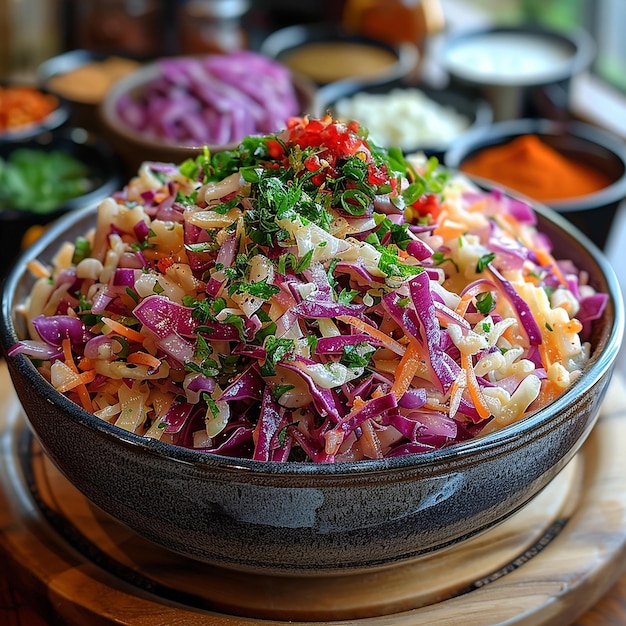 a bowl of salad with onions lettuce and onions