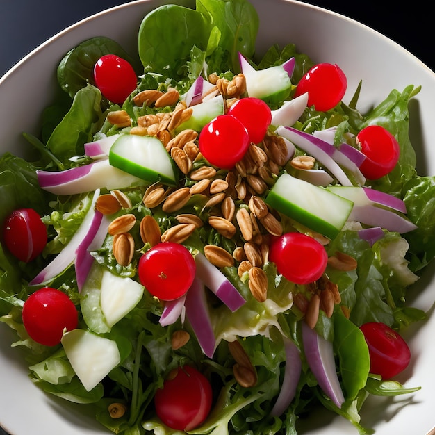 A bowl of salad with red onions cucumbers and red onions