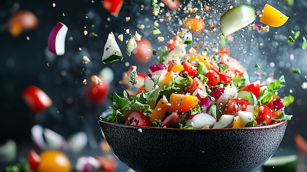 a bowl of salad with a salad in the background