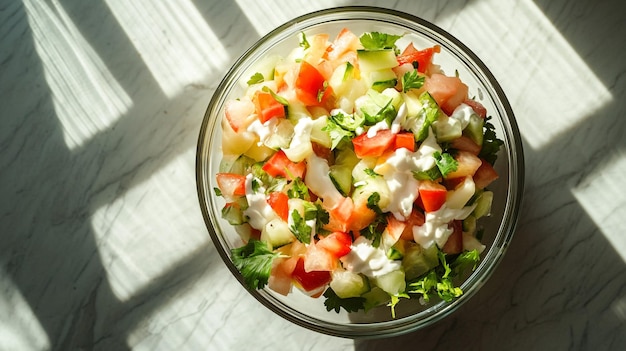 Photo a bowl of salad with a salad in it