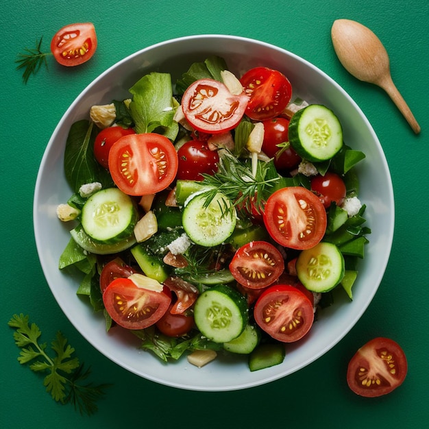 a bowl of salad with tomatoes cucumber cucumber and cucumber