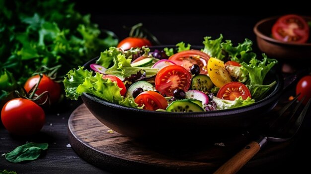 A bowl of salad with tomatoes, cucumbers, cucumbers, and tomatoes