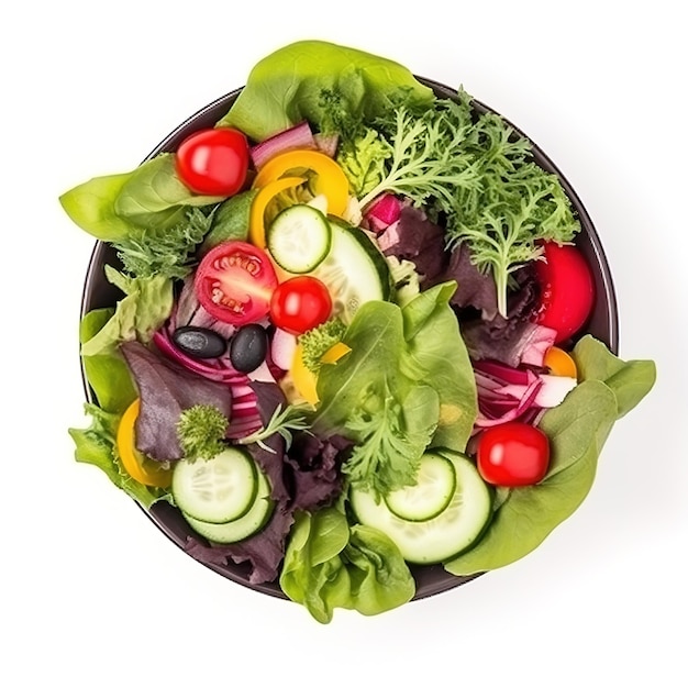 A bowl of salad with vegetables and a salad in it.