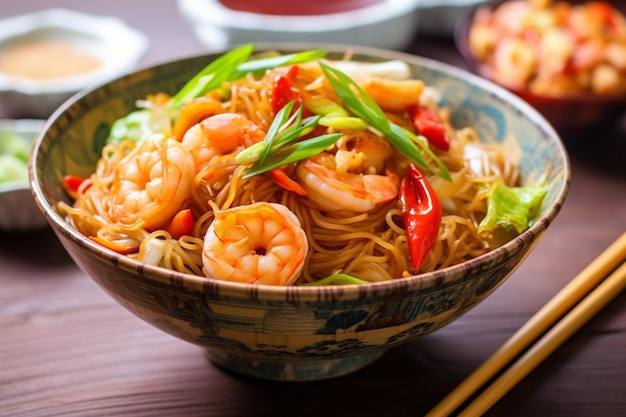 A bowl of seafood chow mein with shrimp and veg Seafood Photos 288jpg