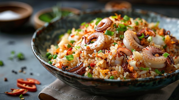 a bowl of shrimp with shrimp and green onions