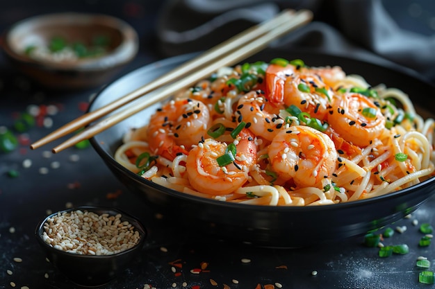 Photo a bowl of shrimp with shrimp and shrimp with a black top