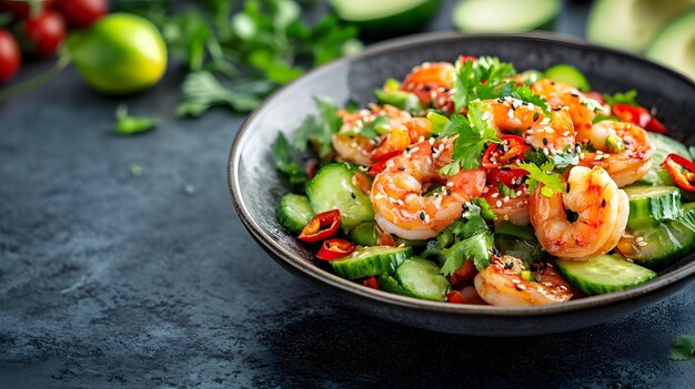 Photo a bowl of shrimps with a lemon on a table