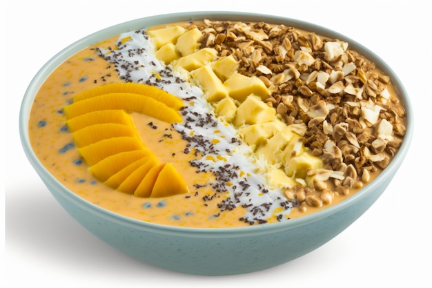 Bowl of smoothie with mango granola and nuts Generative AI