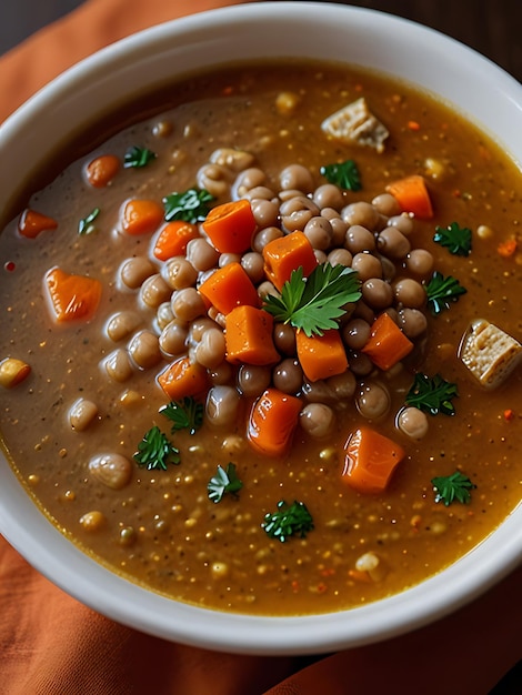 a bowl of soup with beans and beans and peas