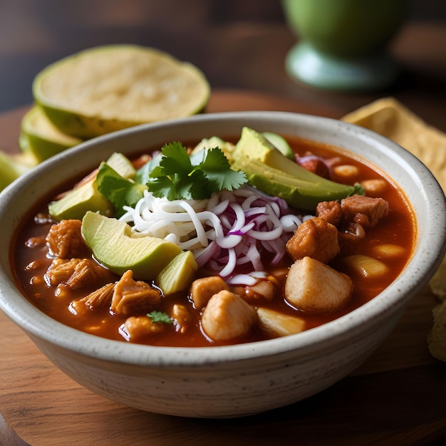 a bowl of soup with beans and a sandwich on it