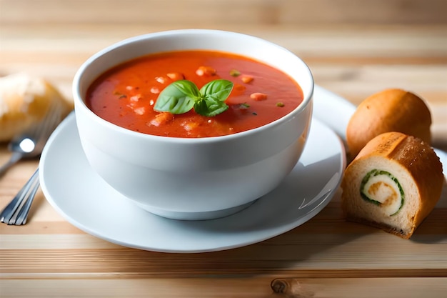 a bowl of soup with a bowl of basil and a bowl of basil.